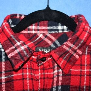 Gray Earth Plaid Flannel Shirt Red Black Large